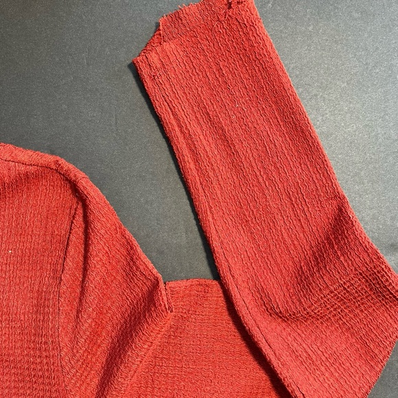 LUSH BURNT ORANGE TIERED DRESS SIZE MEDIUM FALL DRESS WAFFLE PRINT - Picture 7 of 11